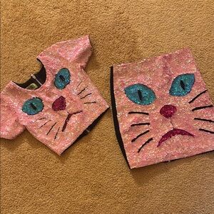 Sequin Cat Face Mini Dress - Pink